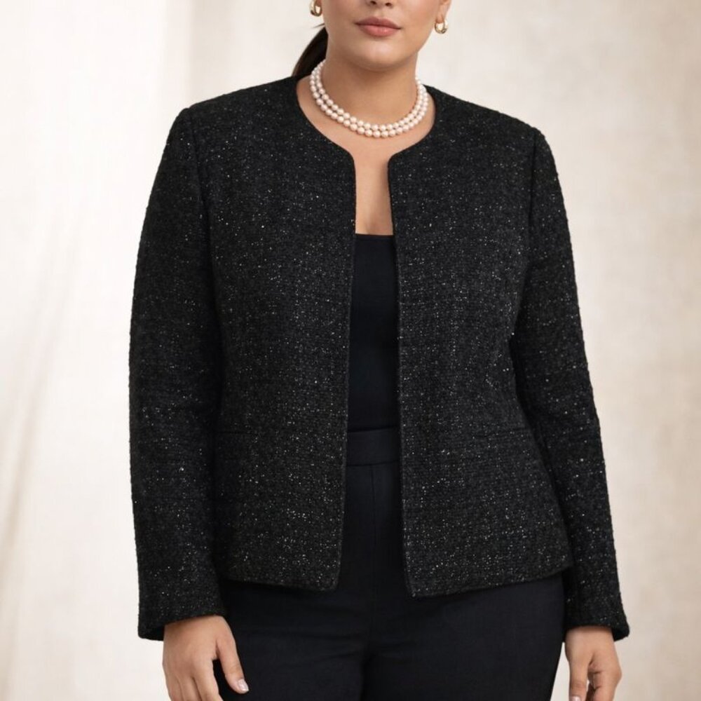 Jones Wear New York 14 Black‎ Shimmer Metallic Tweed Blazer Jacket Elegant Chic